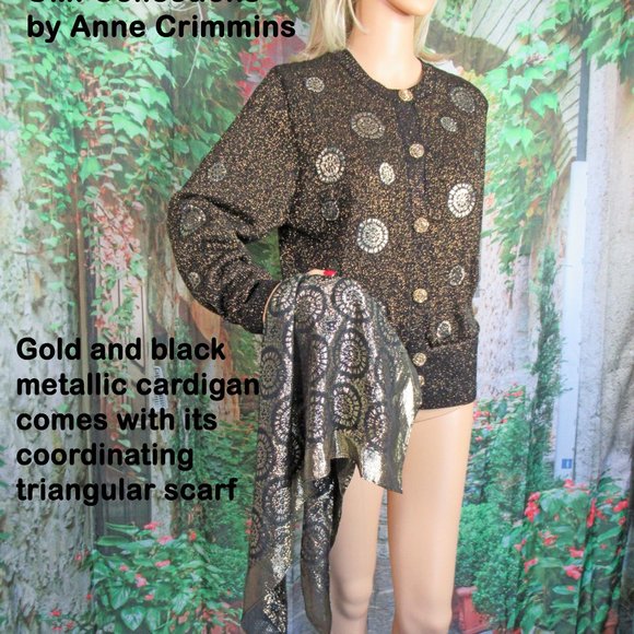 UMI Collections Anne Crimmins black & gold metallic cardigan Gold metal buttons - Picture 14 of 15